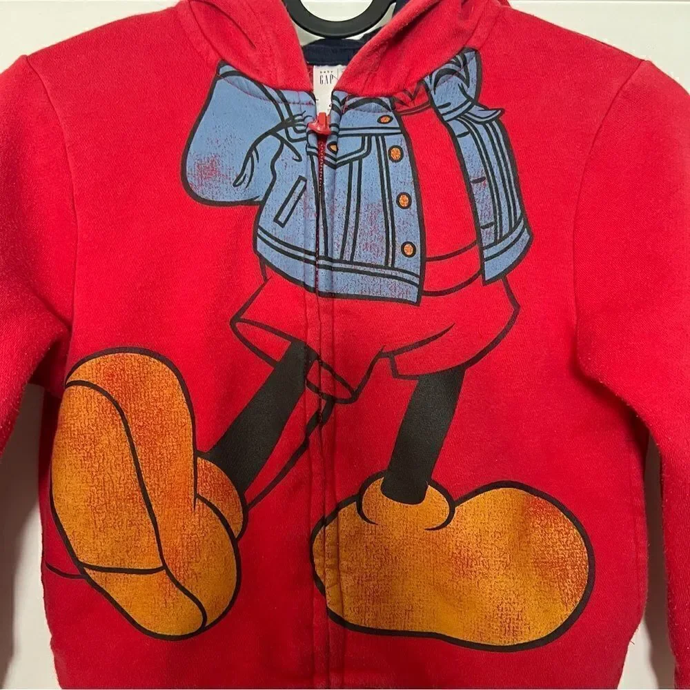 Baby GAP Disney Hoodie 5 Years Toddler Mickey Mouse Full Zip Red Long Sleeve
